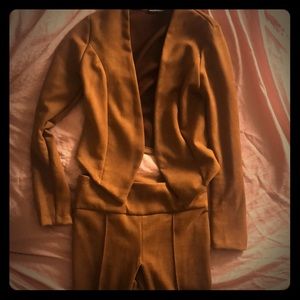 Two-piece suede dress suit